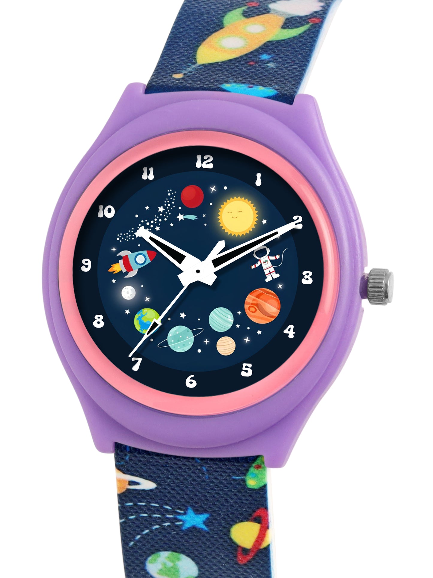 Kids’ Black Dial Analog Watch with Space Print Silicone Strap - JJ207