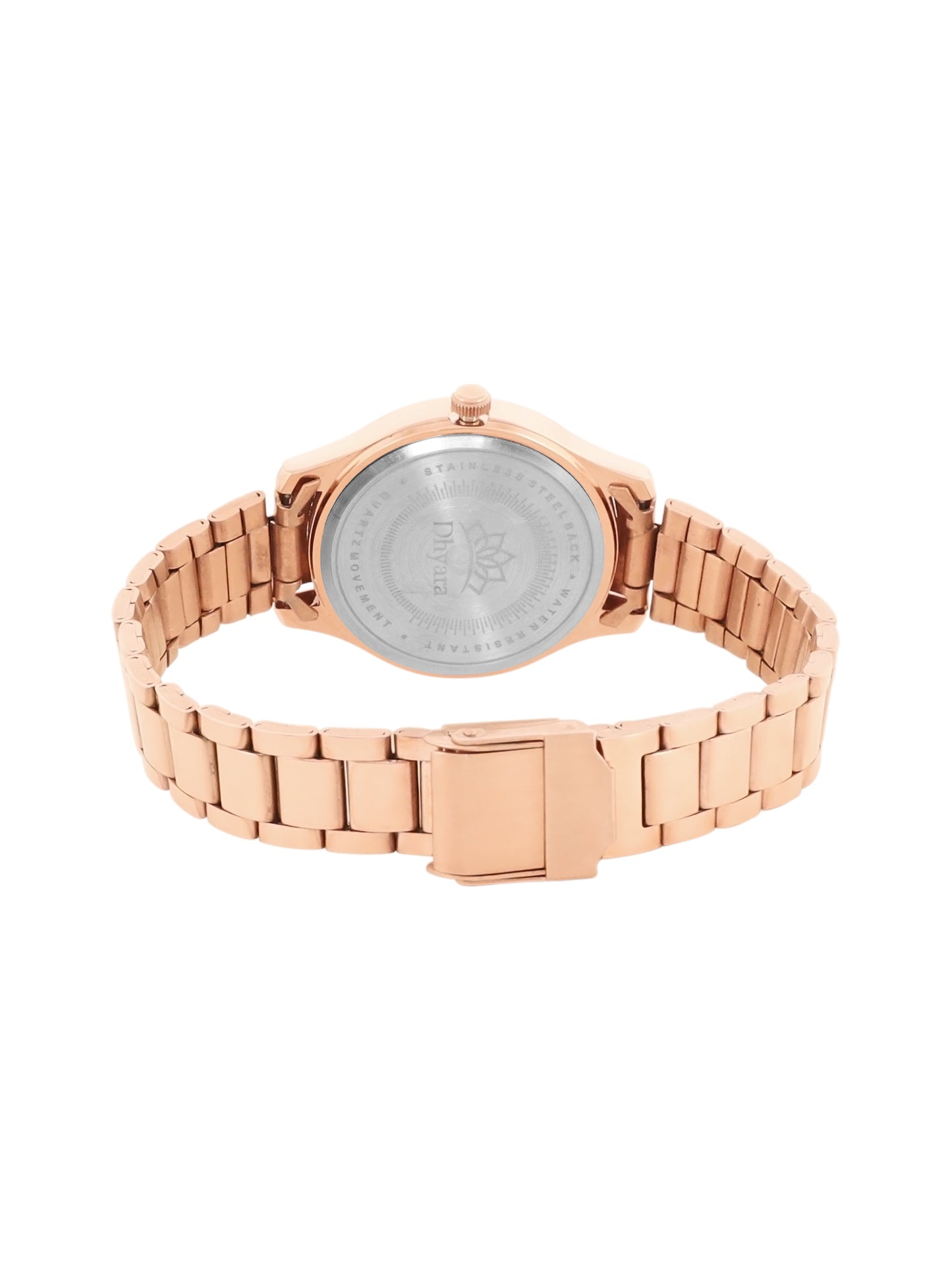 Women’s Rose Gold Bracelet Watch with Crystal Bezel & Silver Dial - D001F