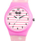 Kids’ White & Pink Striped Dial Analog Watch with Pink Case & Patterned Strap - JJ240