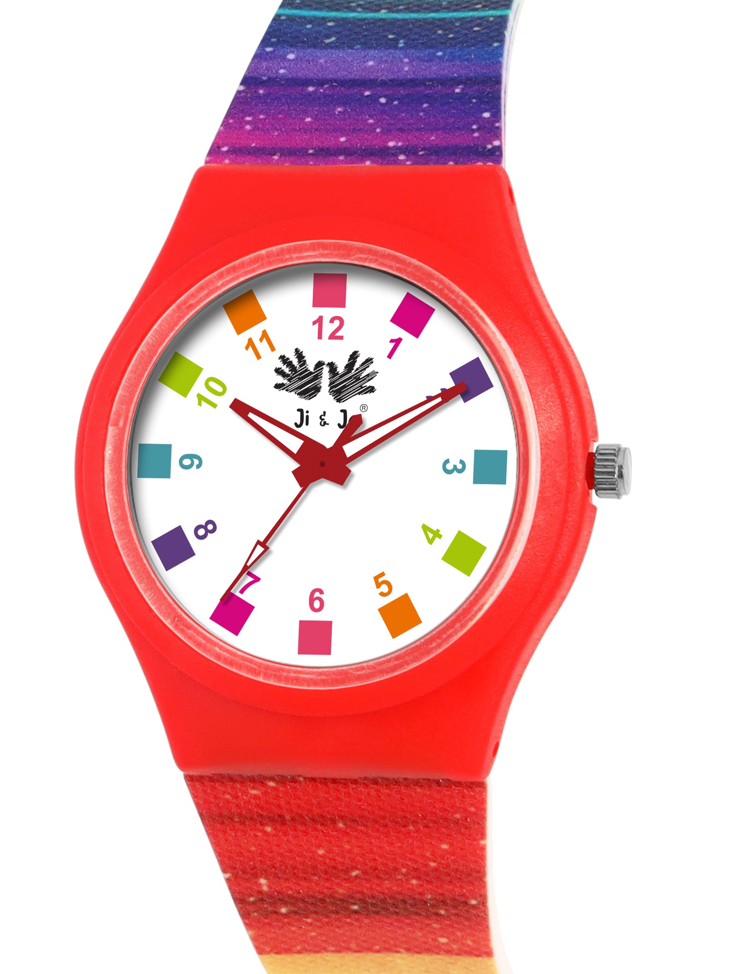 Kids’ White Dial Analog Watch with Rainbow Silicone Strap - JJ204