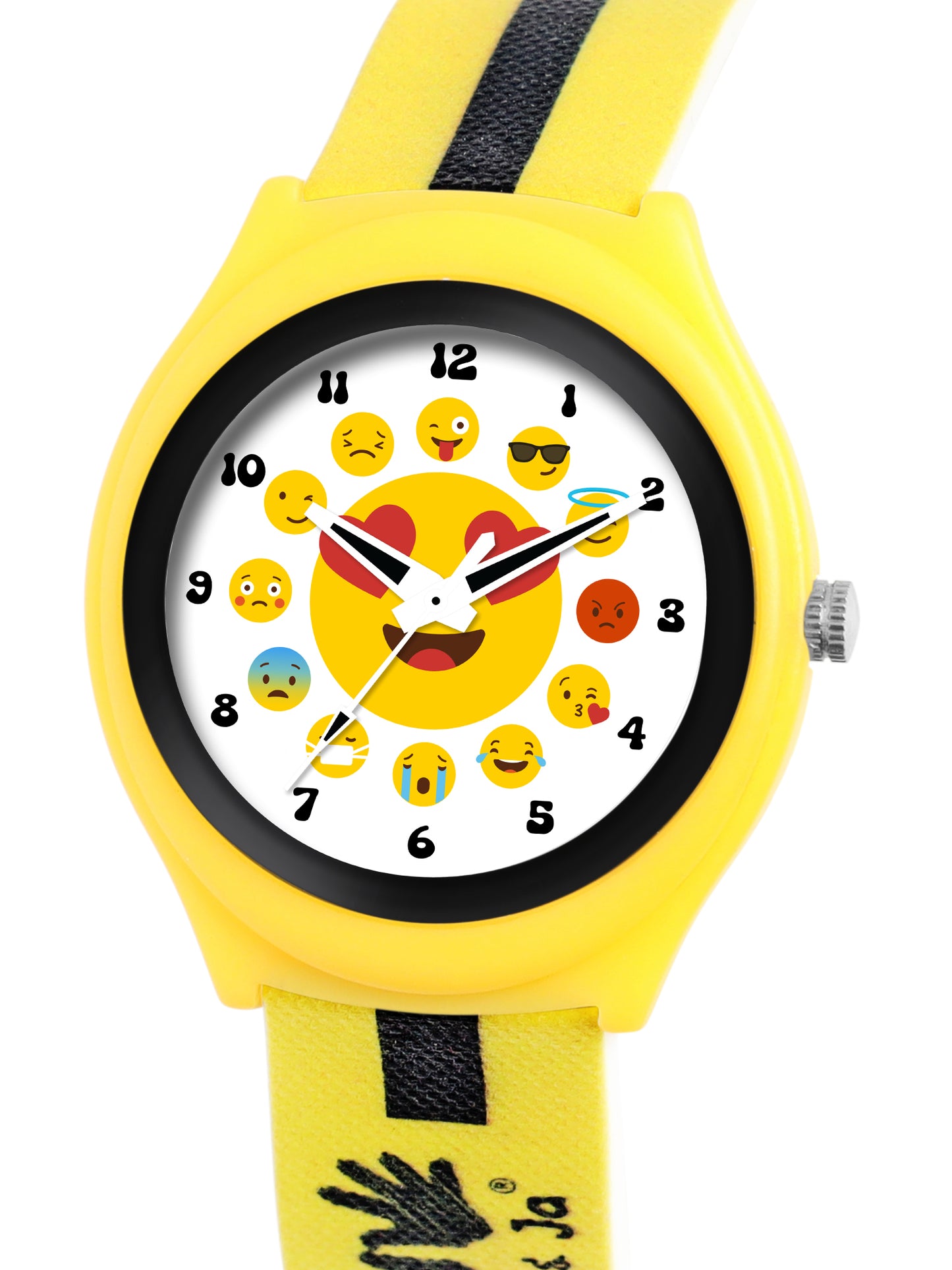 Kids’ White Dial Analog Watch with Emoji Print Silicone Strap & Yellow Case - JJ222