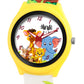 Kids’ White Dial Analog Watch with Jungle Cartoon Silicone Strap & Yellow Case - JJ220