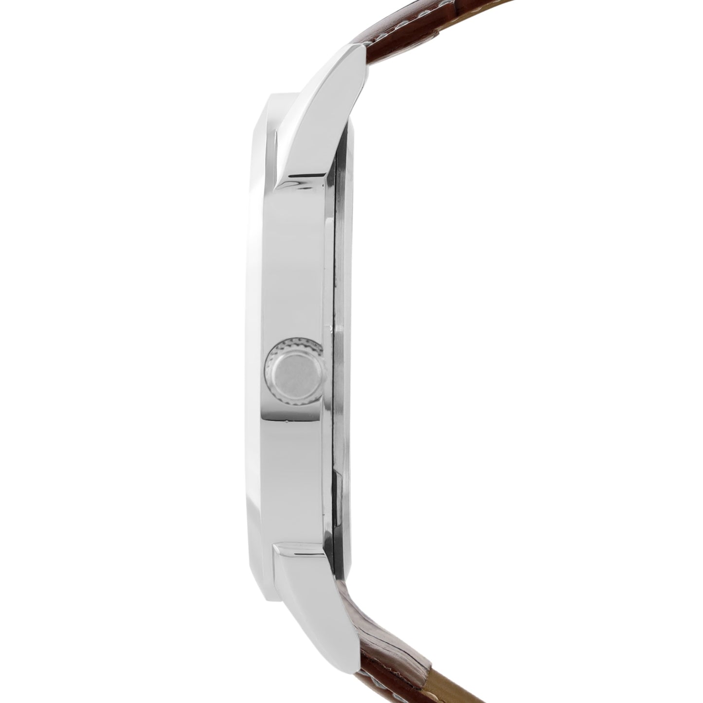 Men’s Analog Watch – Silver Roman Dial with Brown Leather Strap - ELFM002B