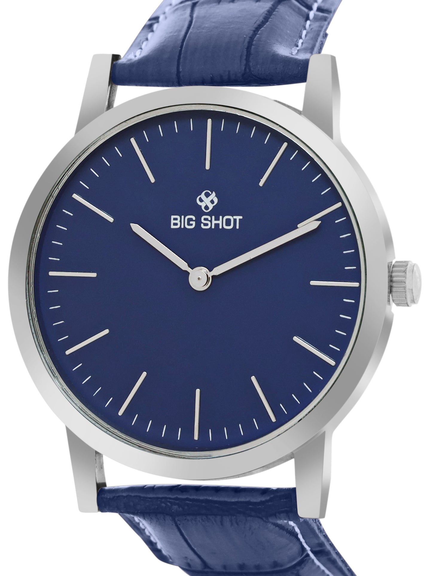 Men’s Minimalist Blue Dial Analog Watch with Textured Blue Leather Strap - BSM001B