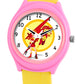 Kid’s White Dial Analog Watch with Pink Case & Yellow Printed Silicone Strap - JJ229