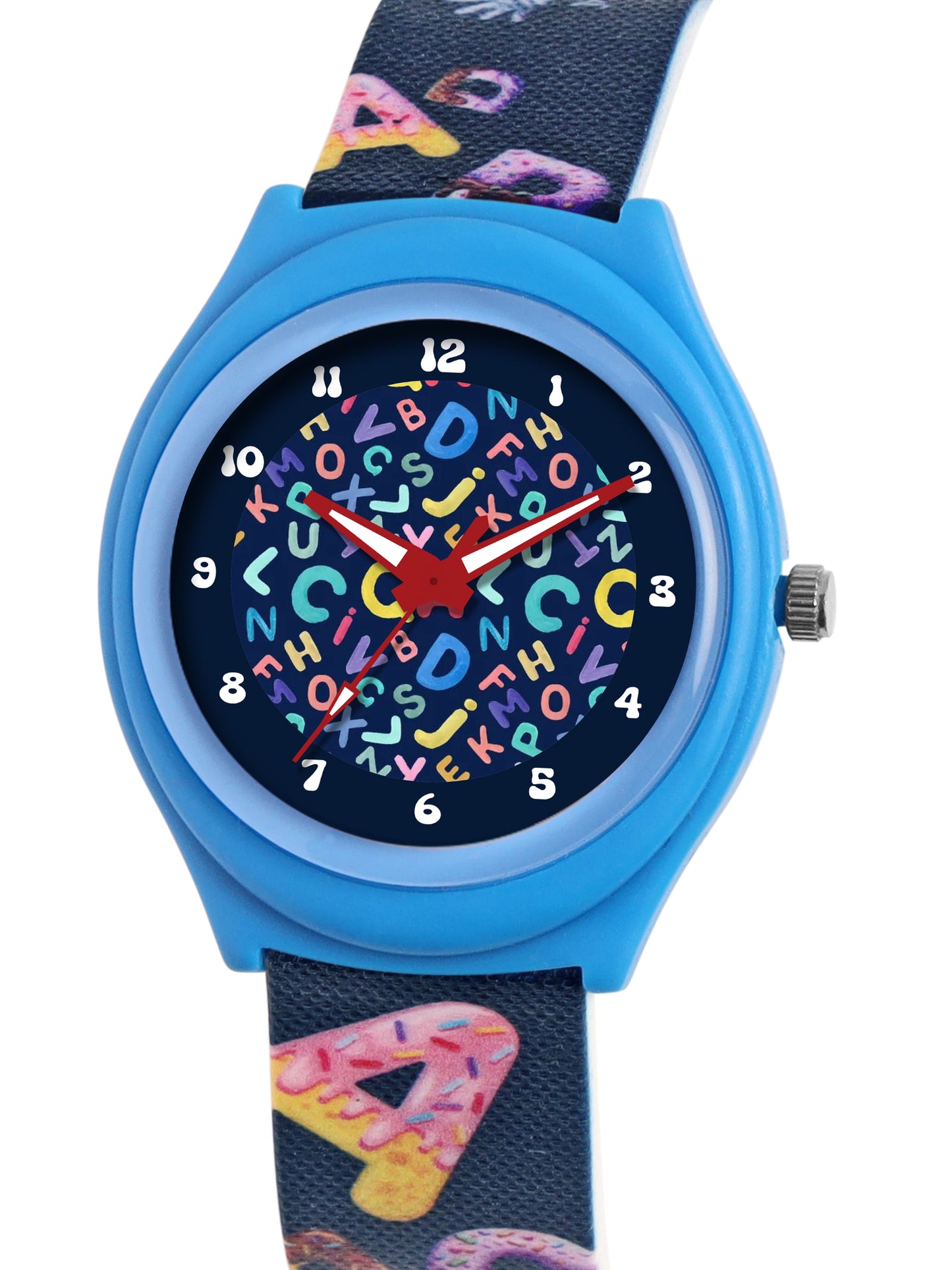 Kids’ Fun Alphabet Theme Analog Watch with Blue Case & Silicone Strap - JJ212