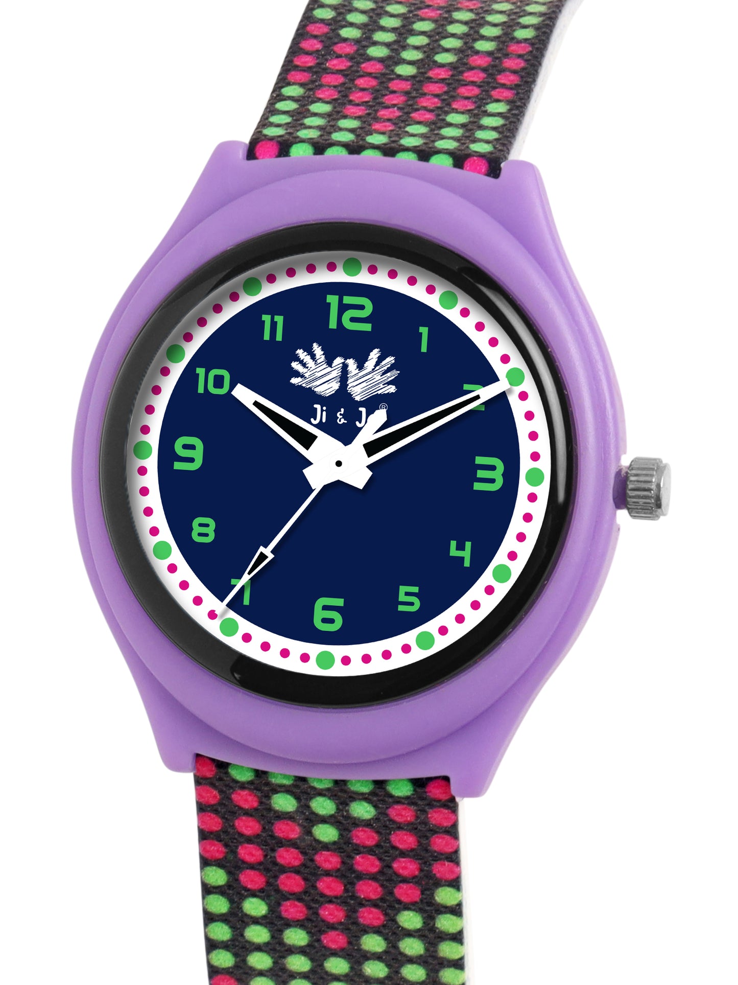 Kid’s Black Dial Analog Watch with Purple Case & Multicolor Silicone Strap - JJ228