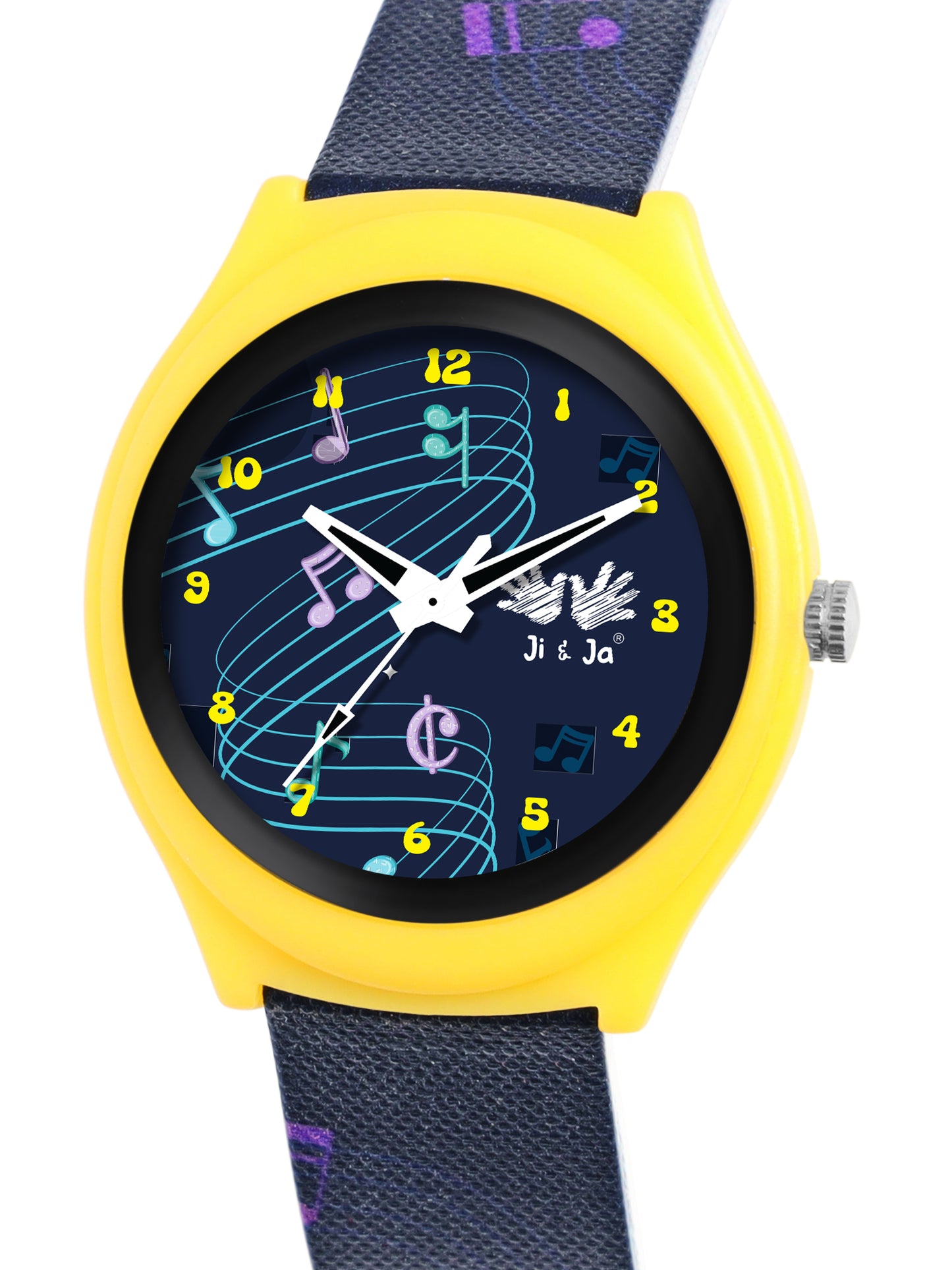 Kids’ Black Dial Analog Watch with Musical Notes Silicone Strap - JJ208