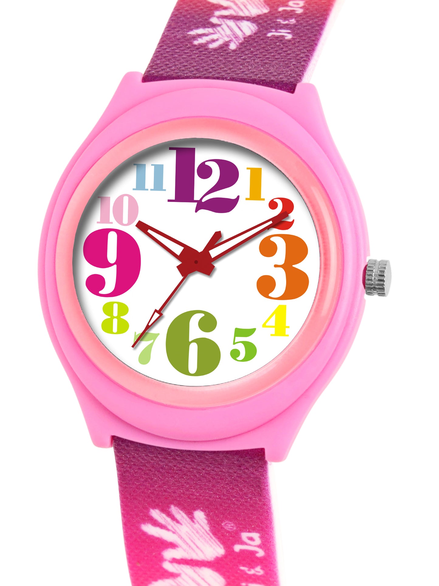 Kids’ White Dial Analog Watch with Pink Case and Multicolor Strap - JJ225