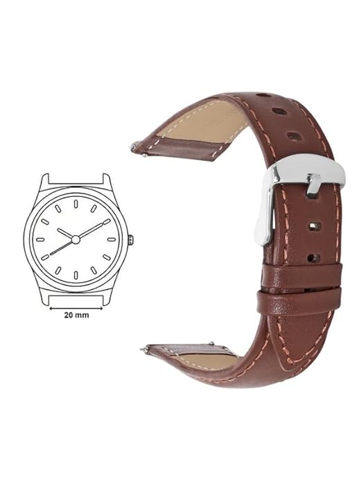Quick Release 20 mm Brown Genuine Leather Strap for Analog & Smart Watches