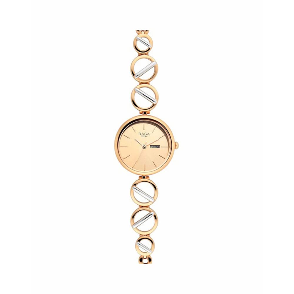 Metal Rose Gold Dial Analog Watch for Women -Nr2644Km02, Band Color-Rose Gold by Titan