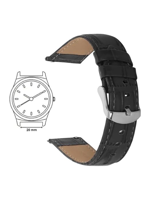 Quick Release 20 mm Black Croco Genuine Leather Strap for Analog & Smart Watches