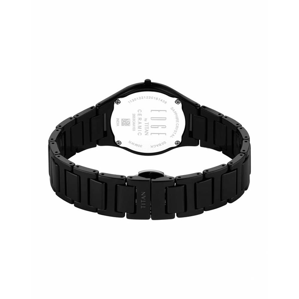 Analog Edge Ceramic Quartz in Glossy Black Dial Watch for Women, Band Color-Black
