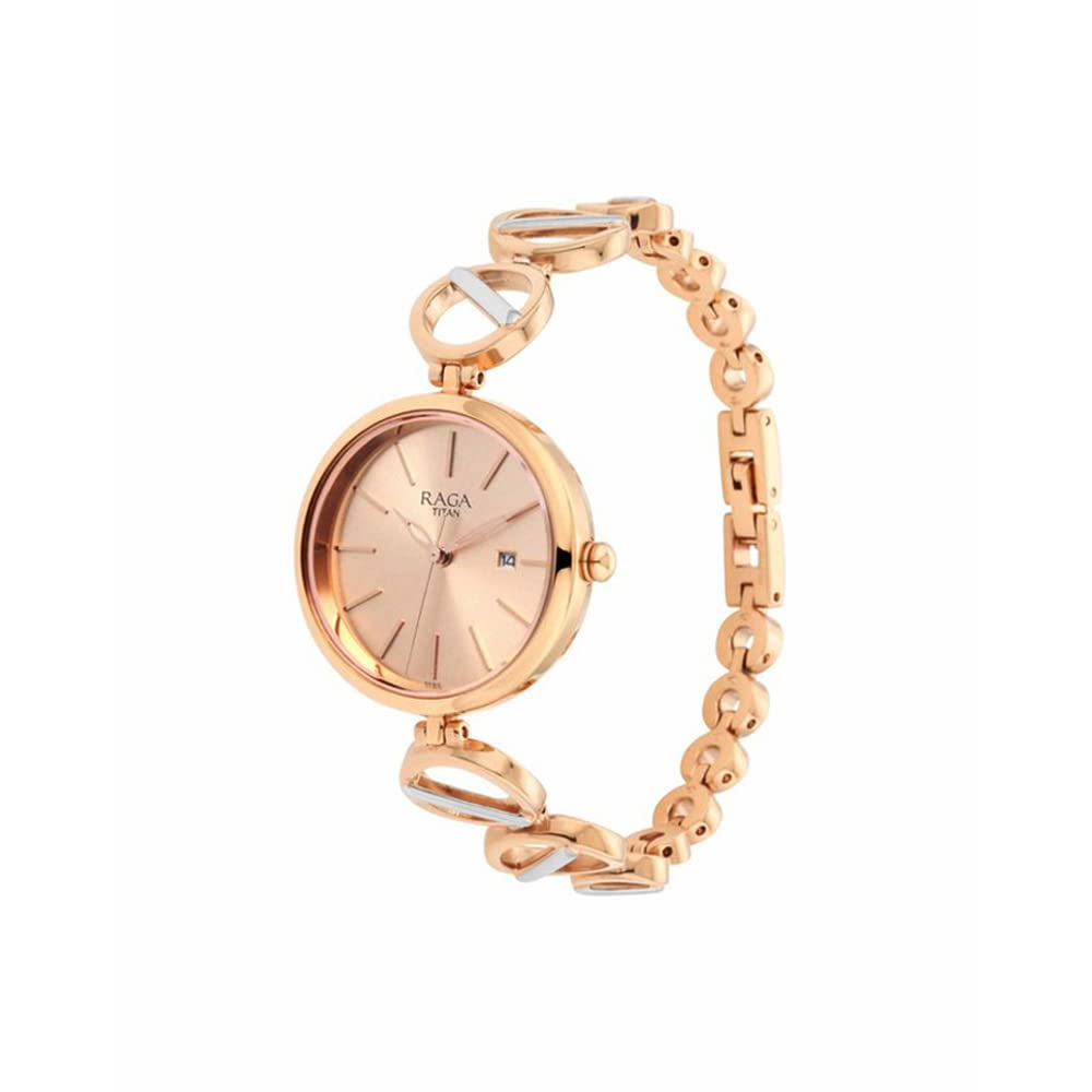 Metal Rose Gold Dial Analog Watch for Women -Nr2644Km02, Band Color-Rose Gold by Titan