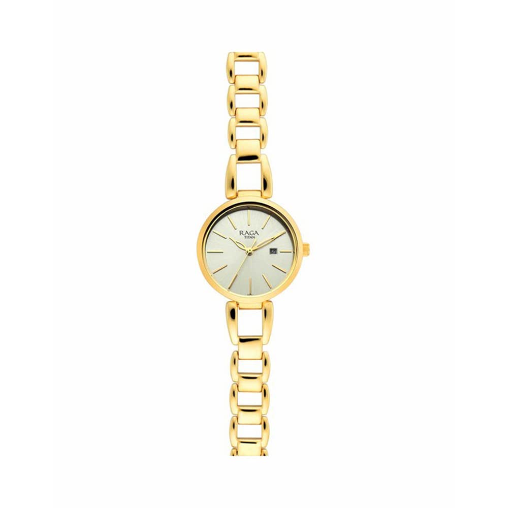 Metal Light Champagne Dial Analog Watch for Women -Nr2642Ym01, Dial Color-Gold, Band Color-Gold by Titan