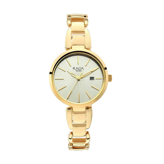Metal Light Champagne Dial Analog Watch for Women -Nr2642Ym01, Dial Color-Gold, Band Color-Gold by Titan