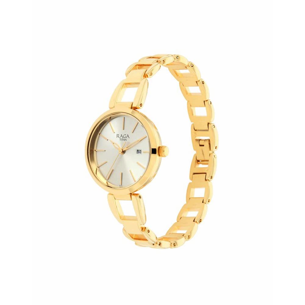 Metal Light Champagne Dial Analog Watch for Women -Nr2642Ym01, Dial Color-Gold, Band Color-Gold by Titan