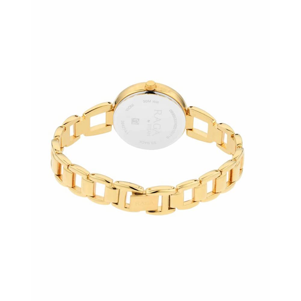 Metal Light Champagne Dial Analog Watch for Women -Nr2642Ym01, Dial Color-Gold, Band Color-Gold by Titan