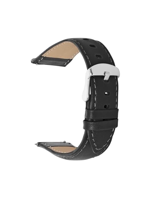 Quick Release 22 mm Black Genuine Leather Strap for Analog & Smart Watches