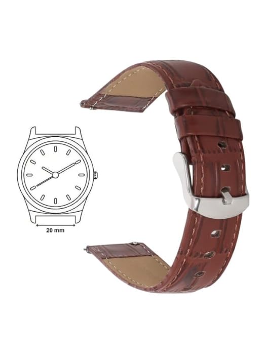 Quick Release 20 mm Brown Croco Genuine Leather Strap for Analog & Smart Watches