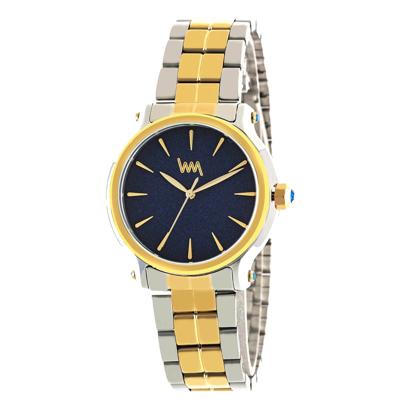 Women All Stainless Steel Rose Gold Two Tone, Blue Shimmer Dial, Two Tone Rose Gold Silver Stainless Steel Bracelet Watch LWW103D