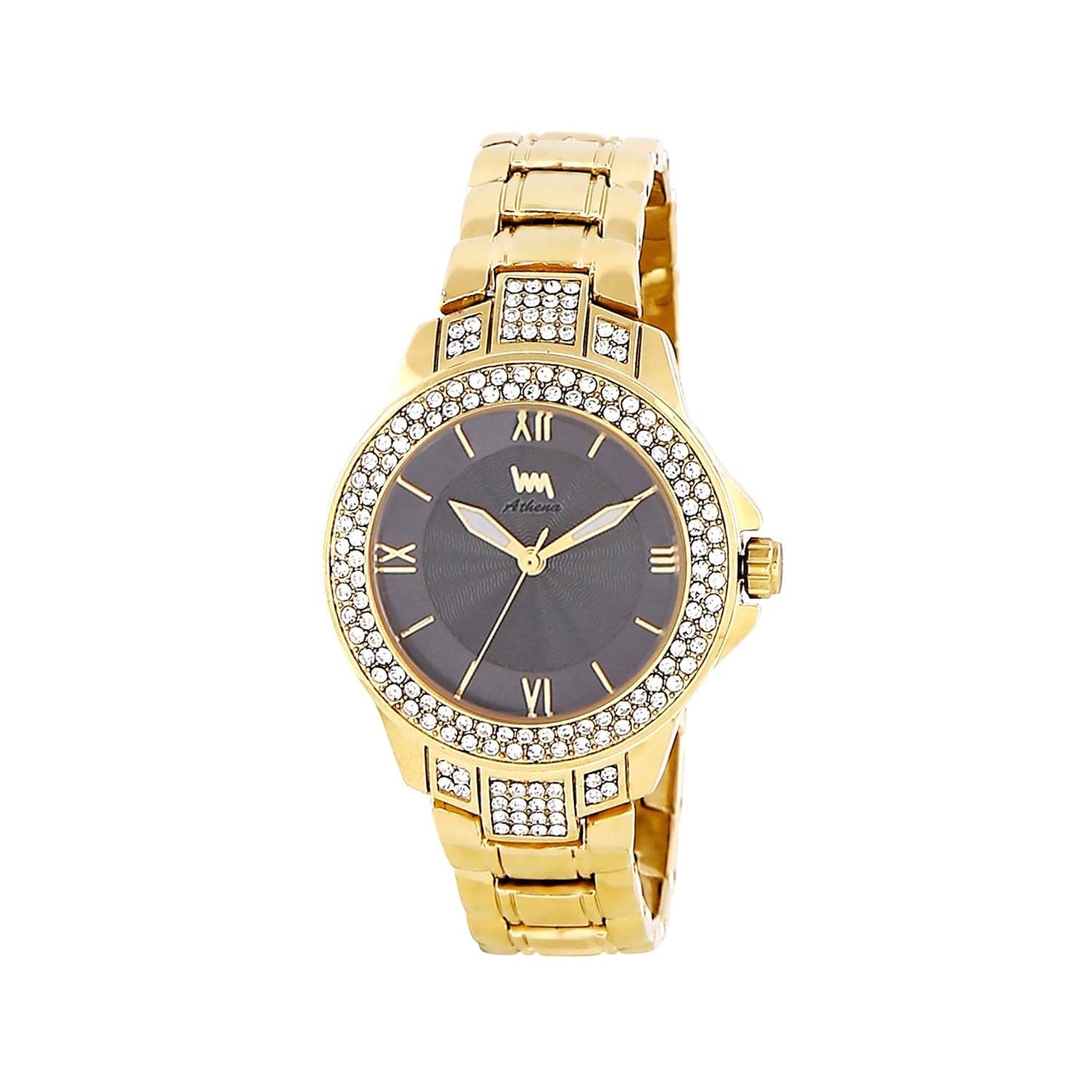 Women's Gold Bling, Grey Dial, Gold Diamond studded Solid Link Bracelet Watch LWW111A
