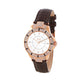 Women's Rose Gold Bling, White Dial, Brown Genuine Leather Strap Watch LWWI106B