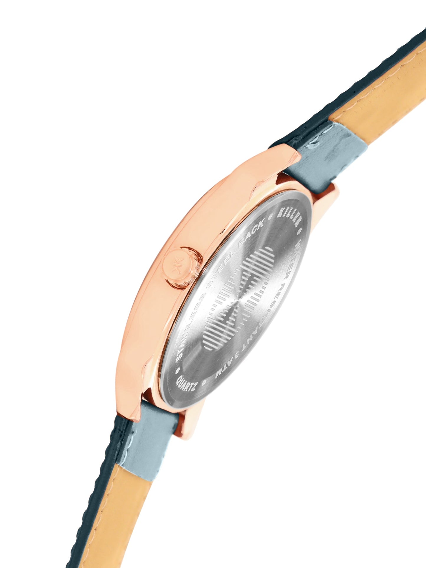 Men's Rose Gold Blue Leather Strap Date Watch KLMO80G