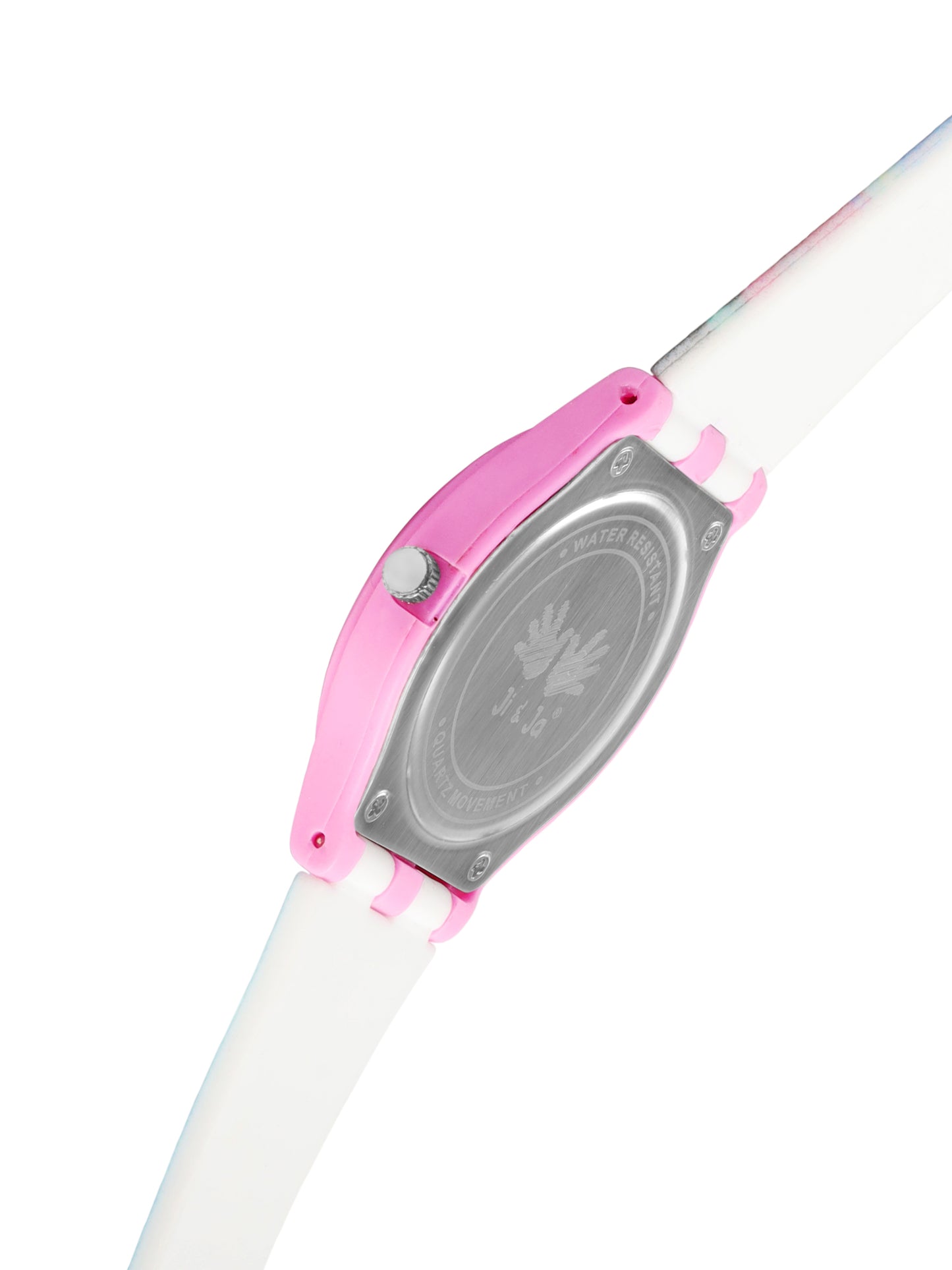 Kids’ White & Pink Striped Dial Analog Watch with Pink Case & Patterned Strap - JJ240