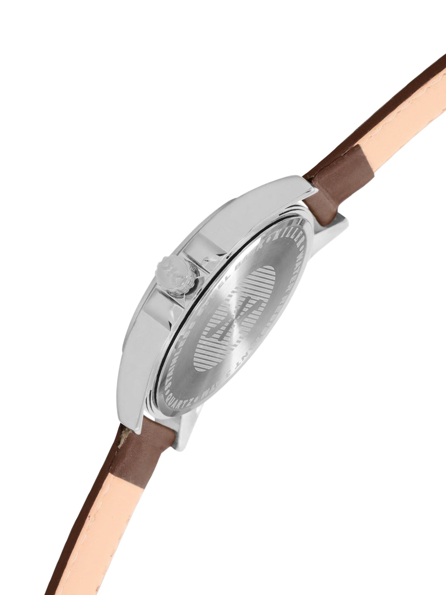 Men's Silver Case, Brown Leather Strap Date Watch KLMO104B