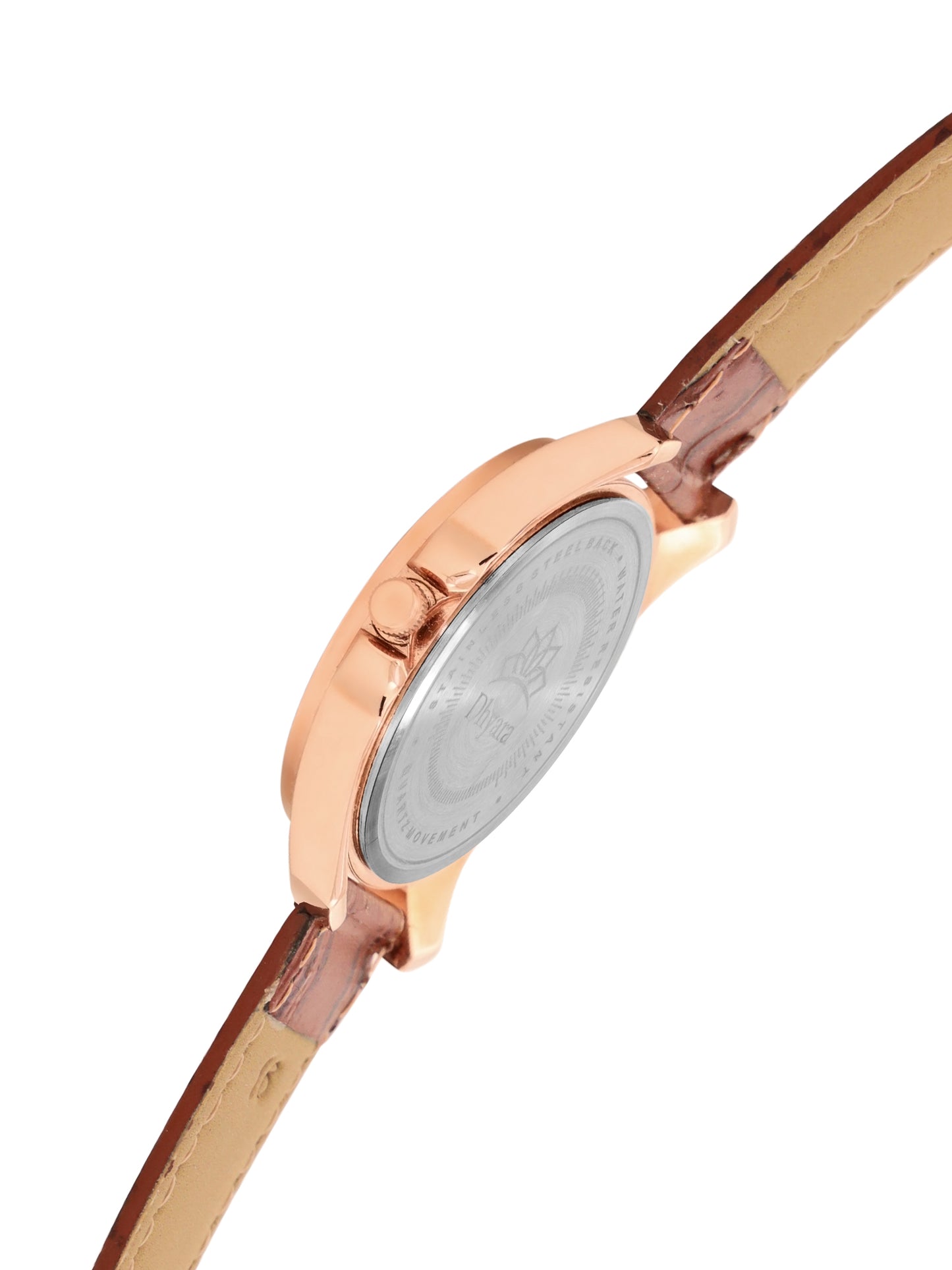 Women’s Elegant Blue Dial with Brown Leather Strap and Crystal Rose Gold Case - D009A