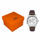 Men’s Analog Watch – Silver Roman Dial with Brown Leather Strap - ELFM002B