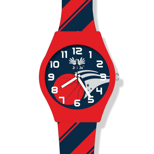 Kids Analog Watch Basket Ball Print Strap with Red Dial, Basket Ball Print