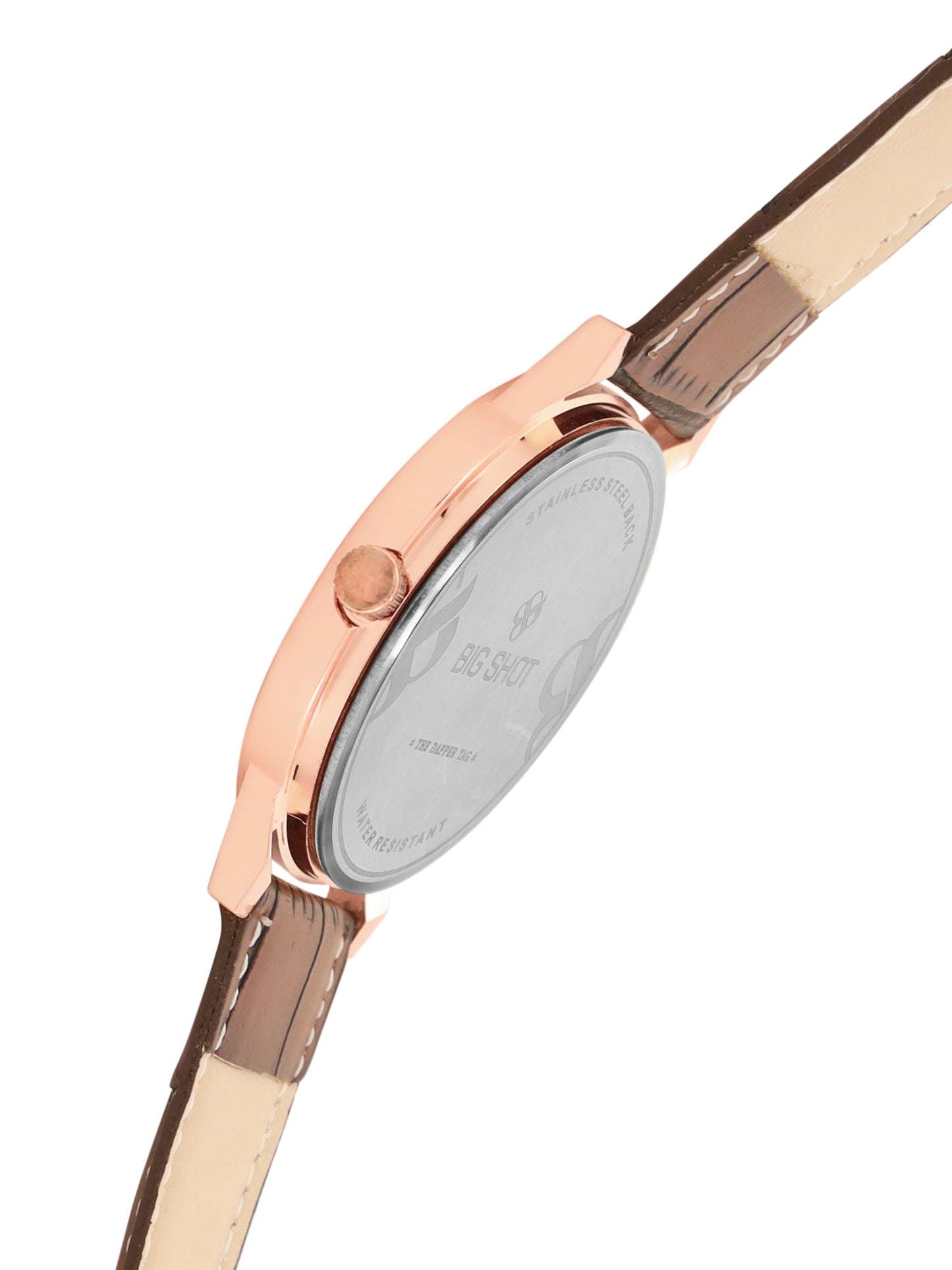 Men’s Classic White Dial Analog Watch with Rose Gold Case & Brown Leather Strap - BSM001D