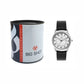 Men’s White Dial Analog Watch with Black Leather Strap & Silver Case - BSM072C