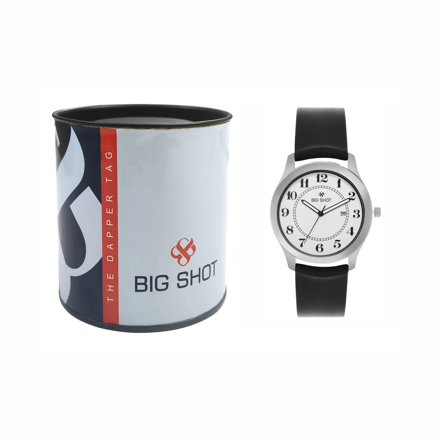 Men’s White Dial Analog Watch with Black Leather Strap & Silver Case - BSM072C