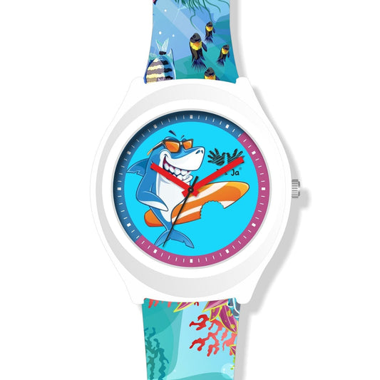 Kids Analog Watch Baby Shark Theme Ocean Print Strap Blue Dial with Baby Shark