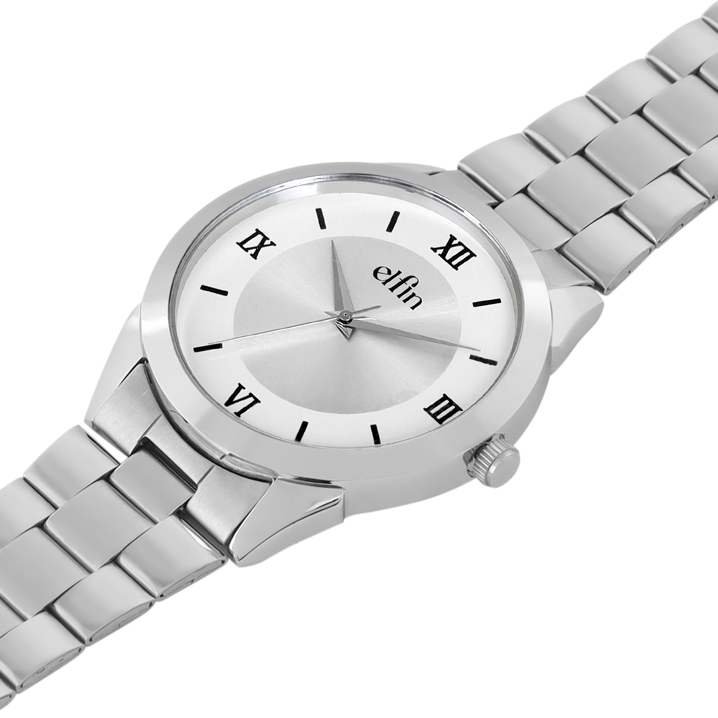 Men’s Analog Watch – Silver Roman Dial with Stainless Steel Strap - ELFM002E