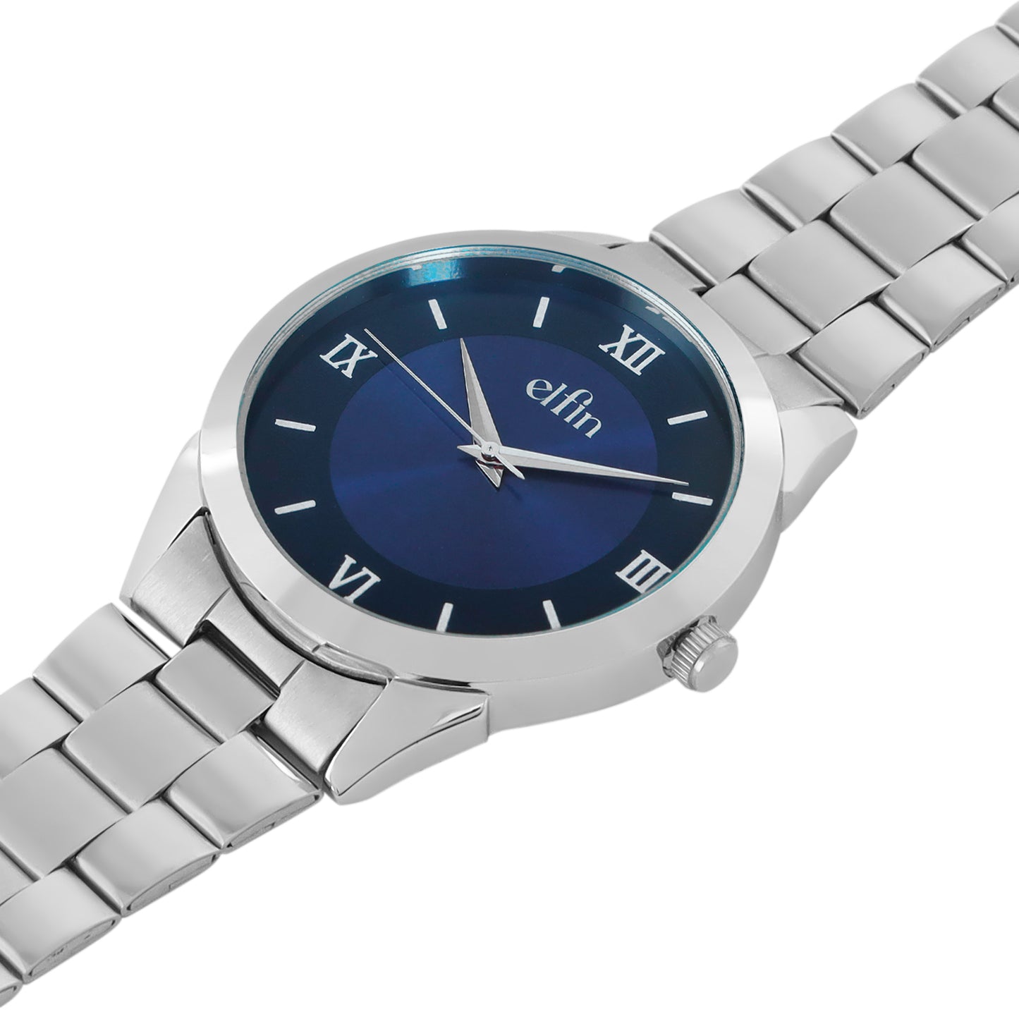 Men’s Analog Watch – Blue Roman Dial with Stainless Steel Strap - ELFM002D