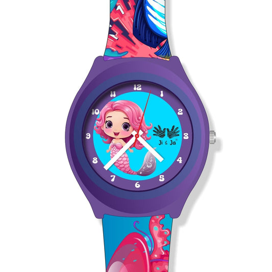 Kids Analog Watch Mermaid Ocean Print Strap with Blue Dial Mermaid