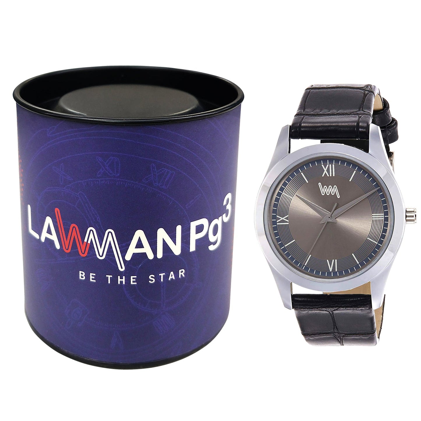 Men Silver Case, Grey Dial, Black Croco Leather Strap Watch LWI15D