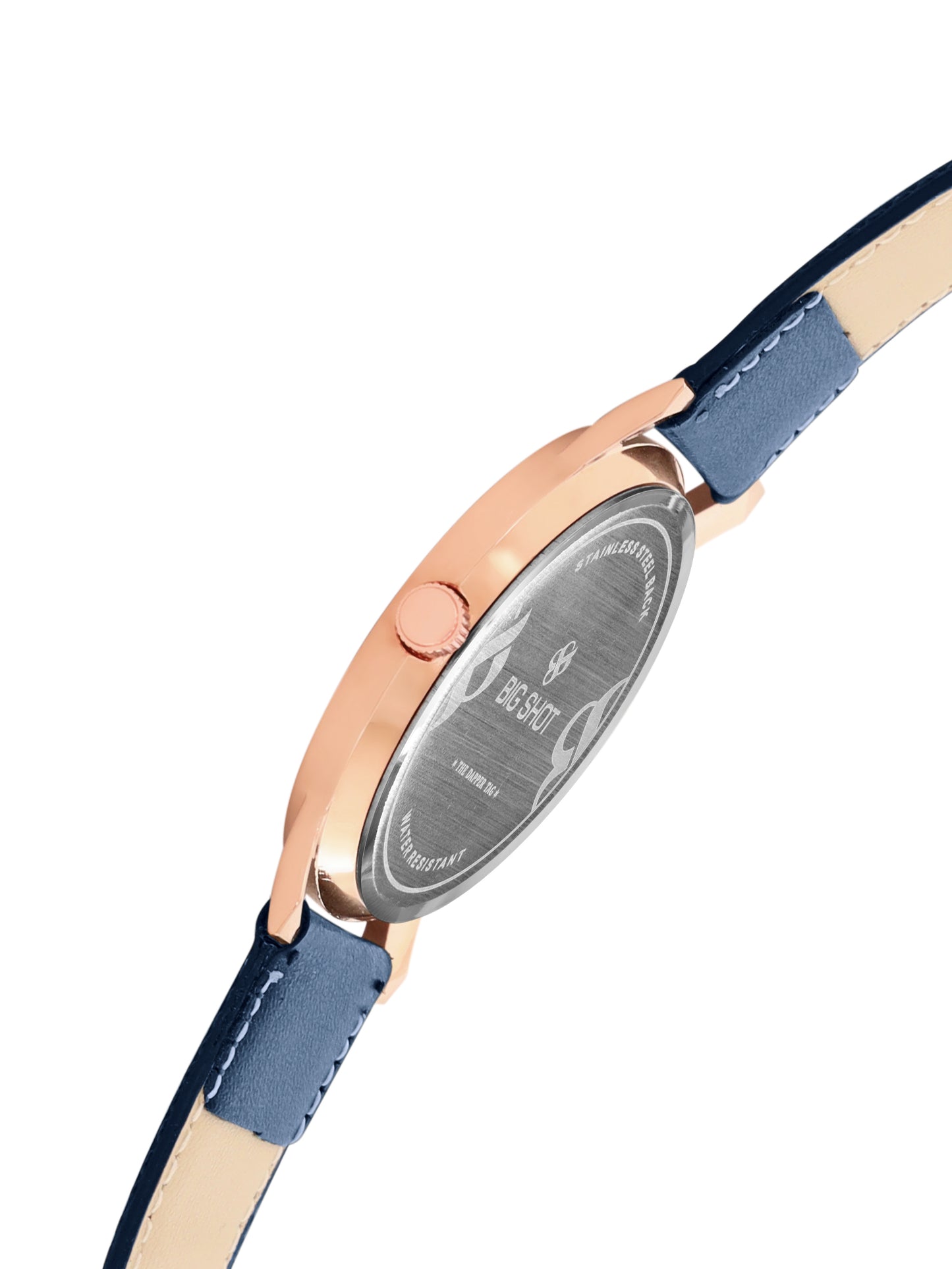 Men’s Rose Gold Dial Analog Watch with Navy Blue Leather Strap - BSM005E
