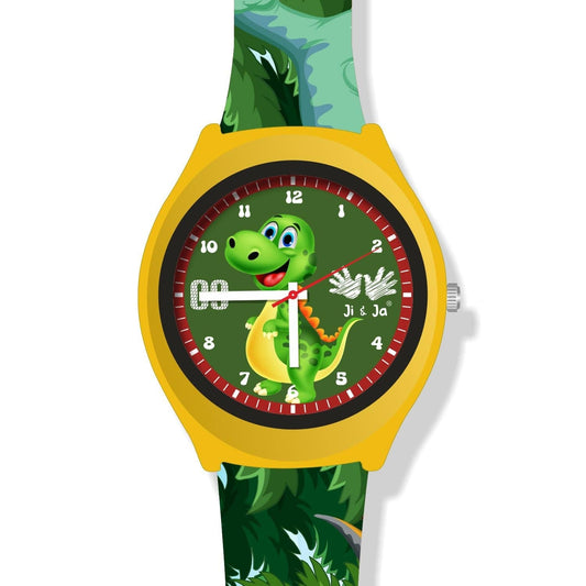 Kids Analog Watch Dino Jungle Print Strap with Green Dial & Dino Print
