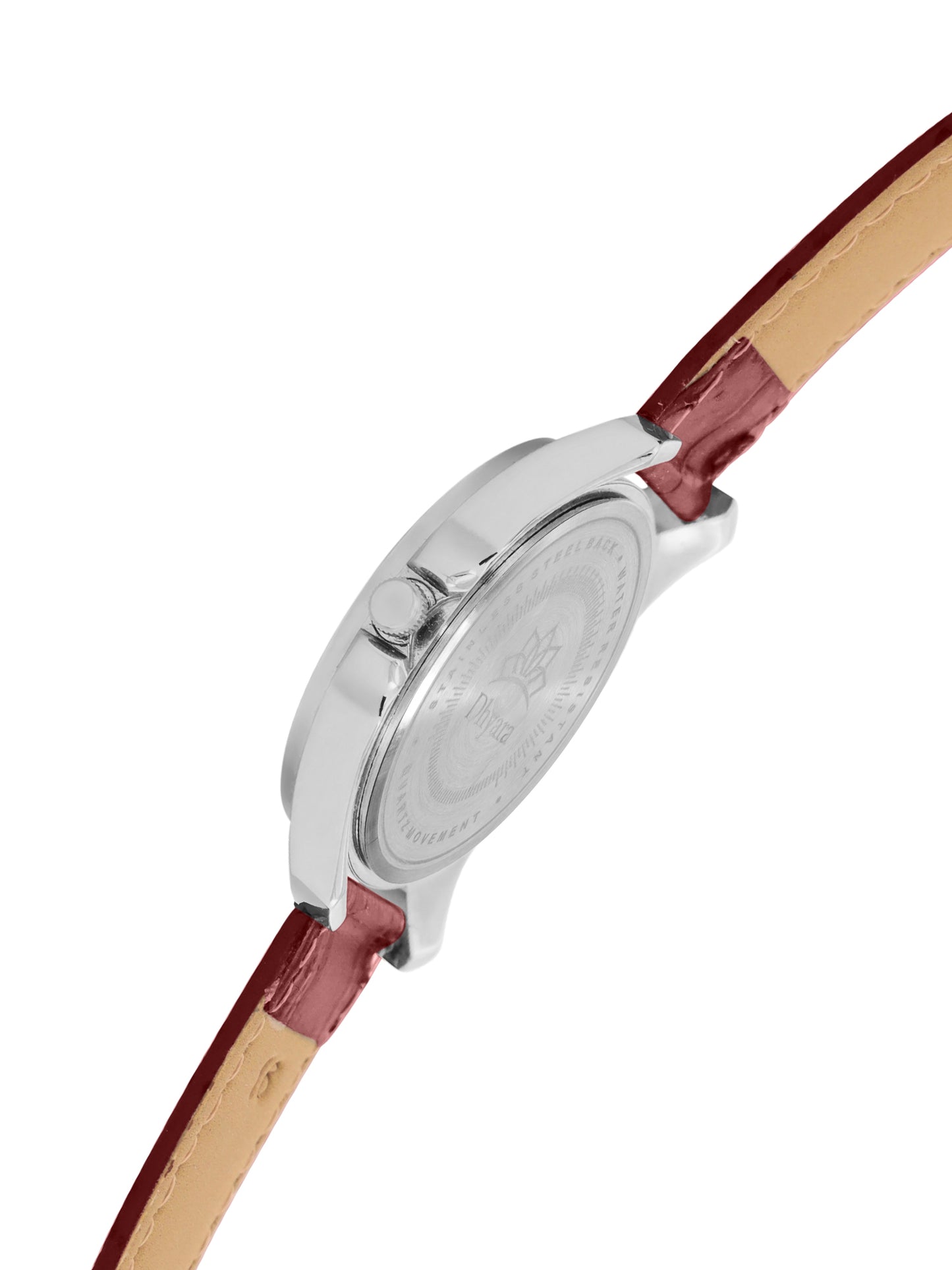 Women’s Elegant Red Dial Analog Watch with Crystal Bezel & Leather Strap - D009C