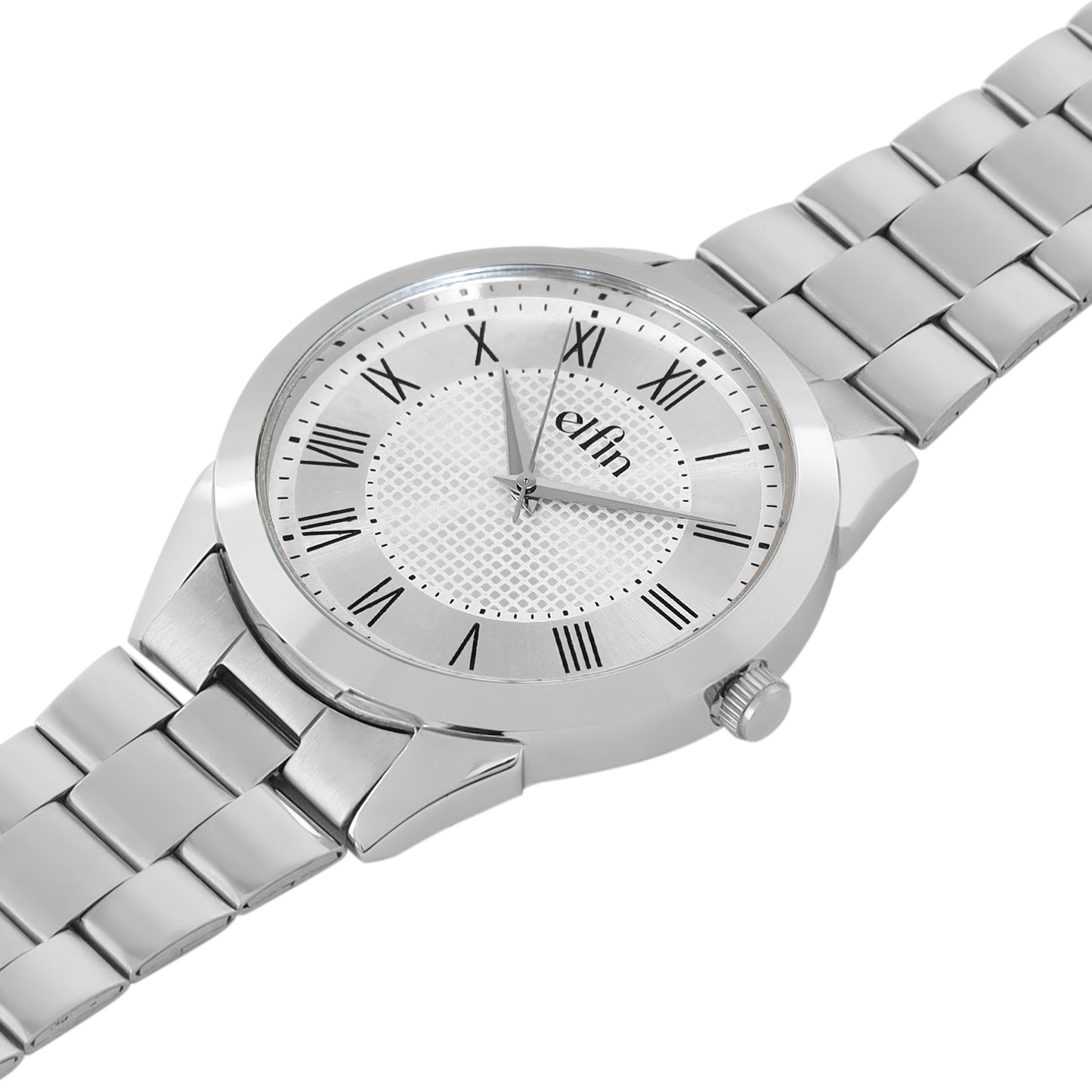 Men’s Analog Watch – Silver Roman Dial with Stainless Steel Strap - ELFM001E