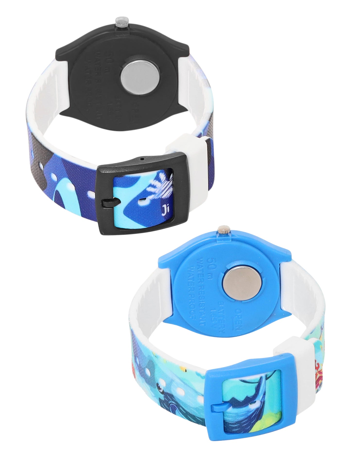 Kids’ Combo Pack Analog Watches – Camouflage Style & Shark Cartoon Design - JJ114116