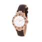 Women's Rose Gold Bling, White Dial, Brown Genuine Leather Strap Watch LWWI106B