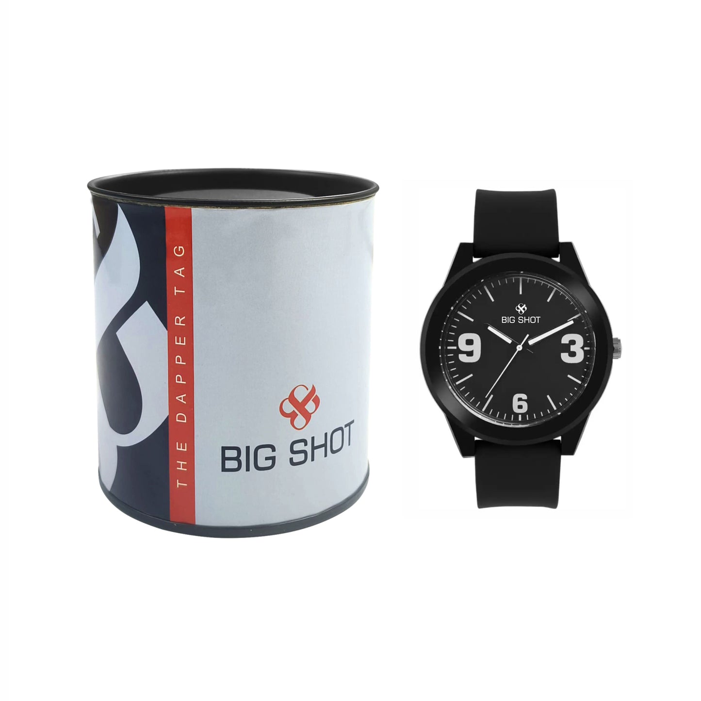 Men’s Black Dial Analog Watch with Bold White Numerals & Black Silicone Strap - BSM026A