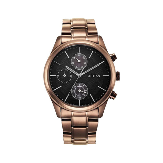 Analog Black Dial Brown Band Men's Stainless Steel Watch-1805QM04/NR1805QM04
