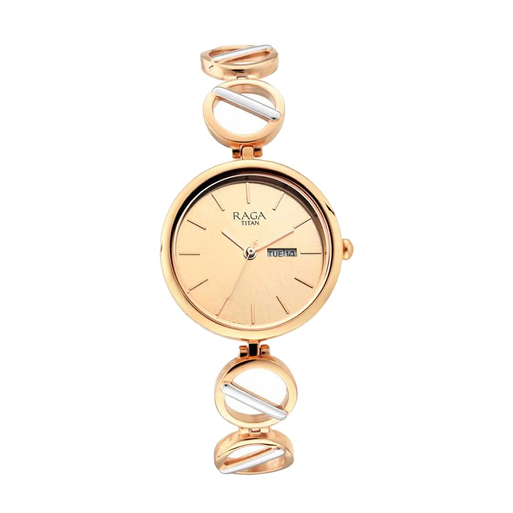 Metal Rose Gold Dial Analog Watch for Women -Nr2644Km02, Band Color-Rose Gold by Titan
